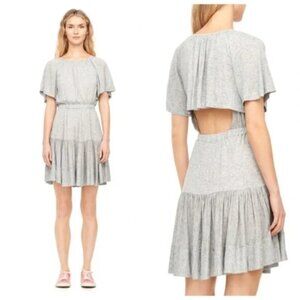 REBECCA TAYLOR Dress Open Back Stretch Jersey Tiered Gray Cut Out size M Casual